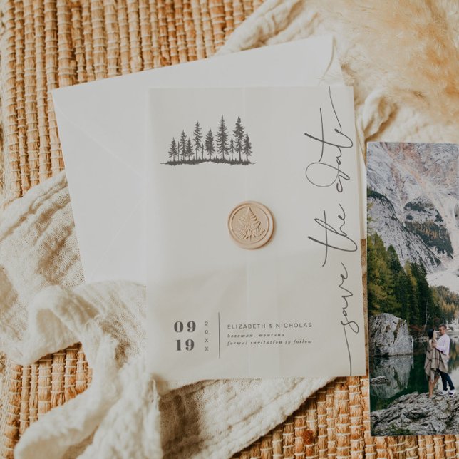 Invitations En Vélin Élégance minimaliste de la forêt | Sauvegarder la  (Créateur téléchargé)