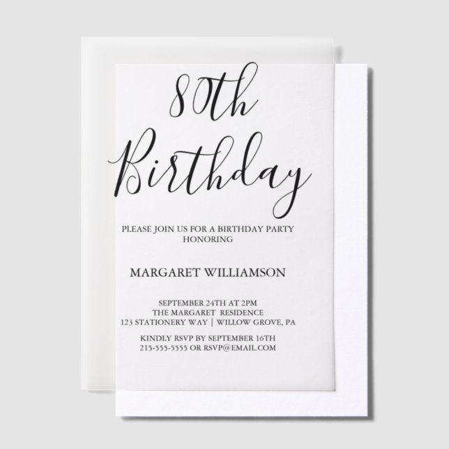 Invitations En Vélin Elégance moderne 80e anniversaire (Compenser)