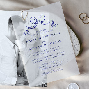 Invitations En Vélin Élégance Vintage Mariage Ruban Bleu