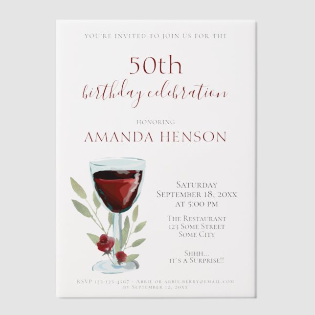Invitations En Vélin Elégant 50e anniversaire Vin rouge Surprise Annive (Recto)
