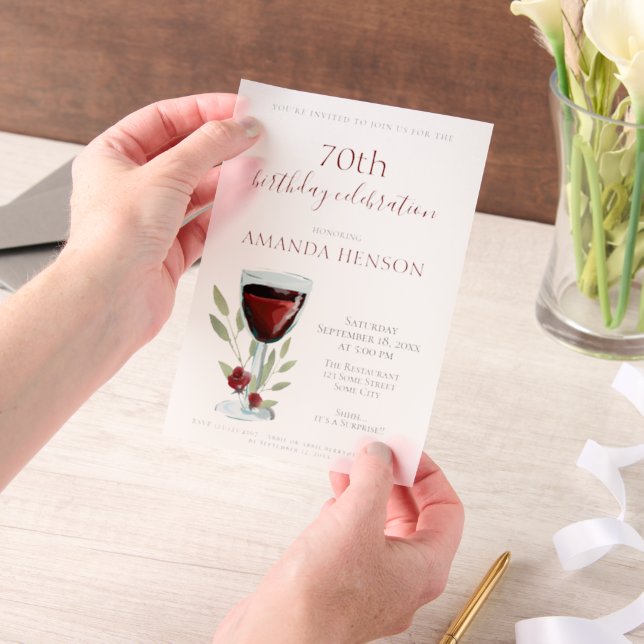Invitations En Vélin Elégant 70e anniversaire Vin rouge Surprise Annive (Ordinateur de poche)