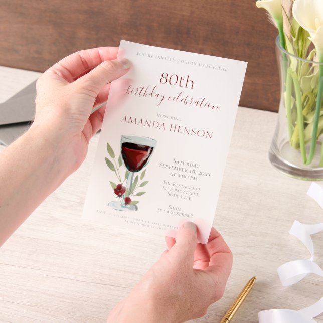 Invitations En Vélin Elégant 80e anniversaire vin rouge Surprise Annive (Ordinateur de poche)