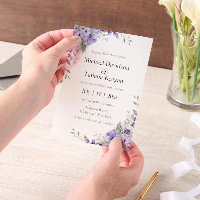 Invitations En Vélin élégant aquarelle mariage floral violet  (Ordinateur de poche)