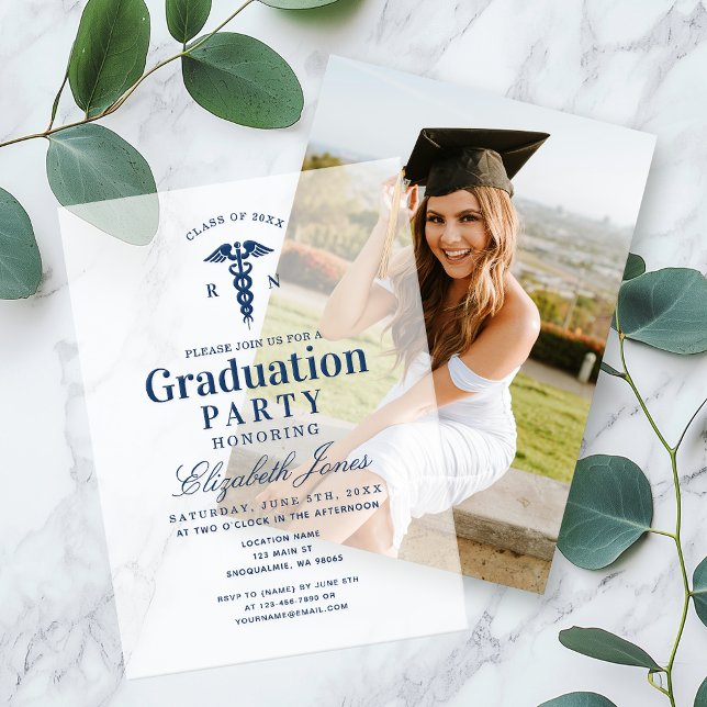 Invitations En Vélin Elégant Blue Médicale Student Graduation Party (Créateur téléchargé)
