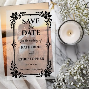 Invitations En Vélin Élégant Cadre Floral Mariage Date à Sauvegarder