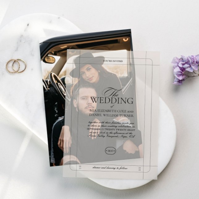 Invitations En Vélin Élégant Classic Luxe Clair gris Mariage (Elegant Classic Luxury Light Gray Monogram Wedding Vellum Invitations)