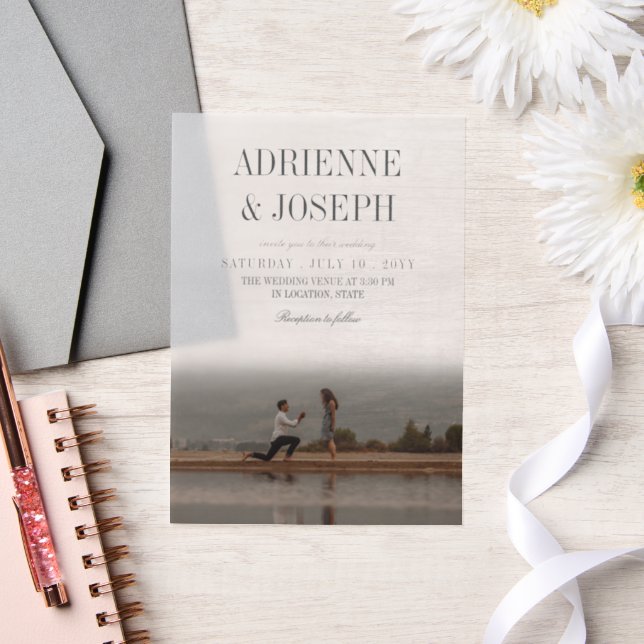 Invitations En Vélin Élégant crayon gris texte Mariage photo (Mariage)