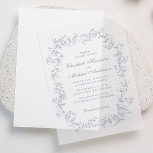 Invitations En Vélin Elégant Dusty Blue Chinoiserie Mariage d'aquarelle