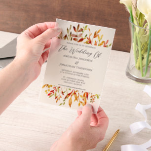 Invitations En Vélin Elégant Feuille d'aquarelle de automne Mariage