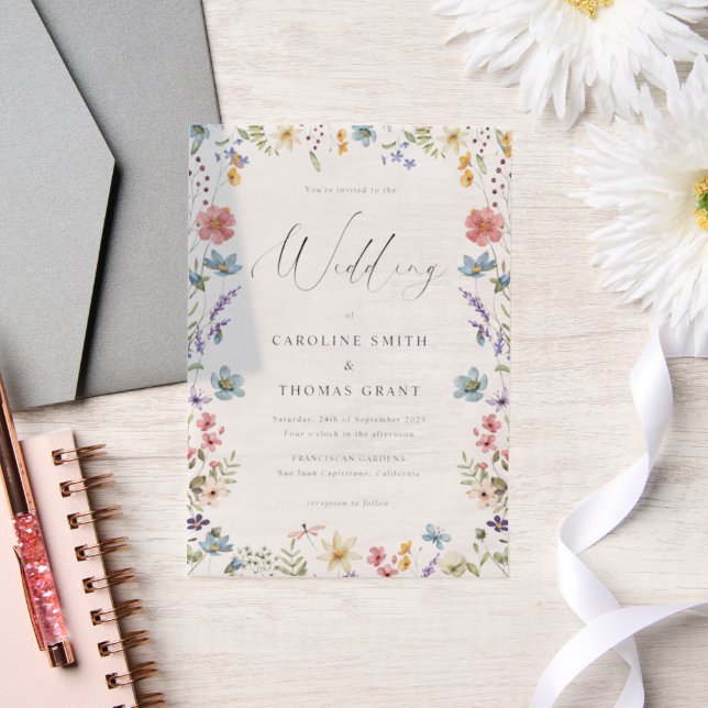 Invitations En Vélin Élégant Fleur sauvage Bloom Romantique Script Mari (Mariage)