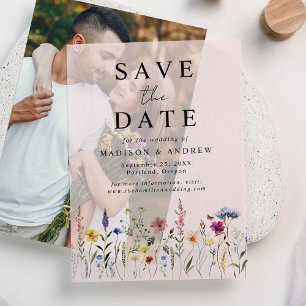 Invitations En Vélin Élégant Fleur sauvage Meadow Blush Pink Enregistre