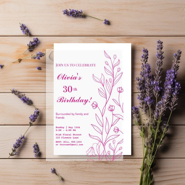 Invitations En Vélin Élégant Hot Pink Floral 30e anniversaire (Créateur téléchargé)