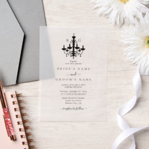 Invitations En Vélin Élégant lustre noir blanc Mariage
