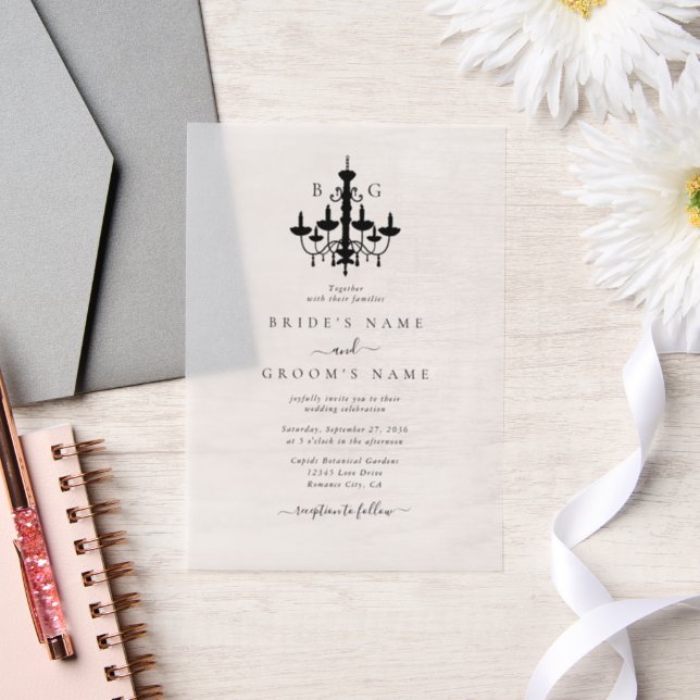 Invitations En Vélin Élégant lustre noir blanc Mariage (Mariage)