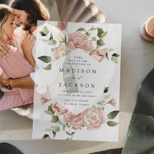 Invitations En Vélin Élégant mariage avec des roses roses et de la verd