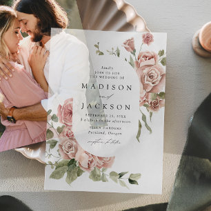 Invitations En Vélin Élégant mariage avec des roses roses et de la verd