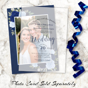 Invitations En Vélin Élégant Mariage Calligraphié Bleu Marine Posé