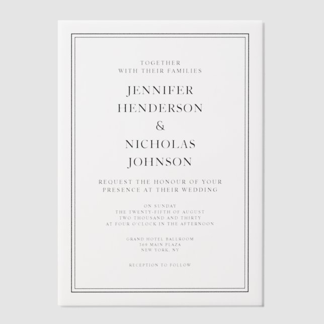 Invitations En Vélin Élégant Mariage Classique Noir Et Blanc (Recto)