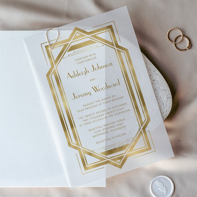 Invitations En Vélin Elégant Mariage de cadre déco Gold White années 19 (Créateur téléchargé)