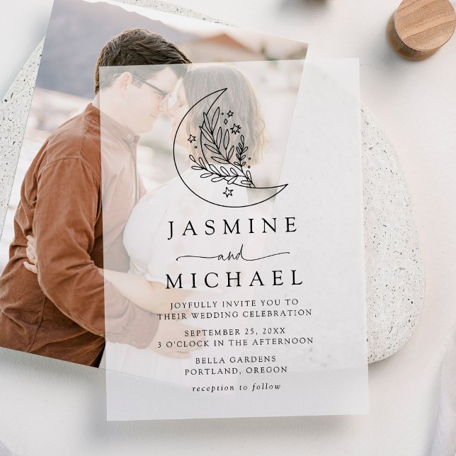 Invitations En Vélin Élégant Mariage de la Lune botanique et des étoile (Créateur téléchargé)