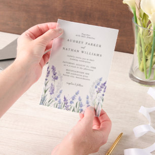Invitations En Vélin Élégant mariage fleurs de lavande aquarelle