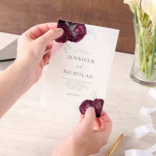 Invitations En Vélin Élégant Mariage floral de Burgundy Peonies