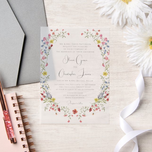 Invitations En Vélin Elégant Mariage floral romantique (Mariage)