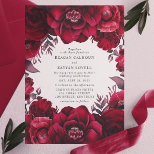 Invitations En Vélin Élégant Mariage Floral Rouge Cramoisi Romantique