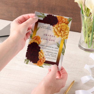 Invitations En Vélin Elégant Mariage rouge Bourgogne "MARIGOLD"