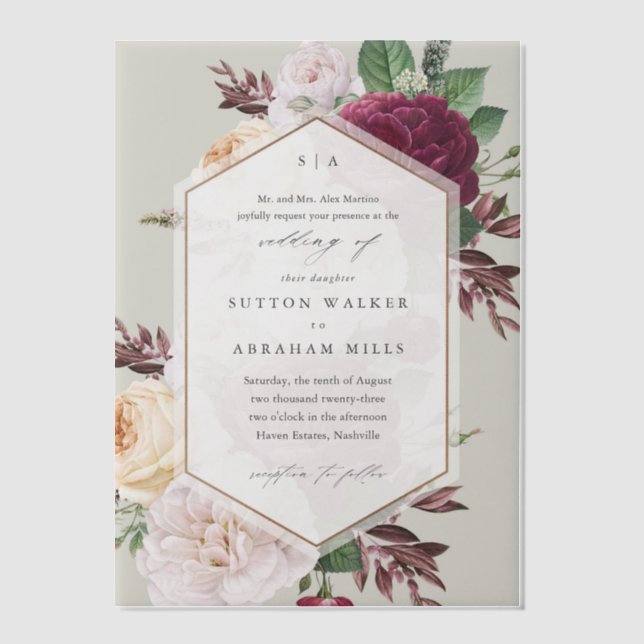 Invitations En Vélin Élégant Mariage Vintage (Recto)