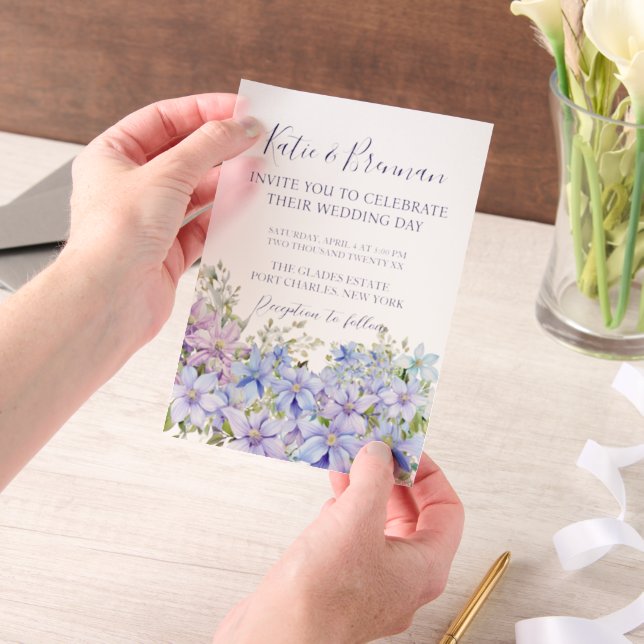 Invitations En Vélin Élégant Periwinkle Clematis Mariage (Ordinateur de poche)