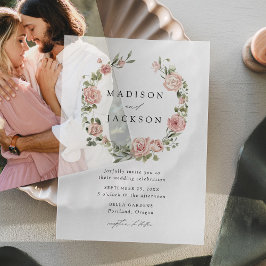 Invitations En Vélin Élégant Roses de Blush et Mariage de Wreath vert