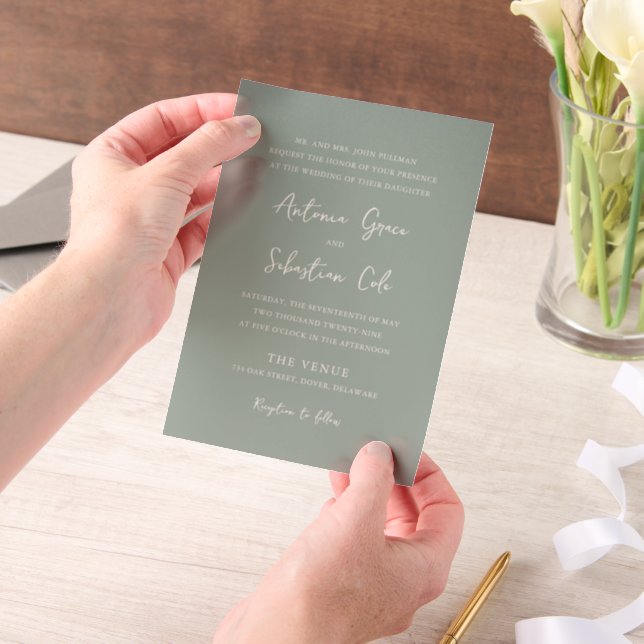 Invitations En Vélin Élégant Sage Green Mariage moderne (Ordinateur de poche)
