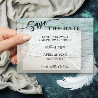Invitations En Vélin Élégant Script Beach Enregistrer la date