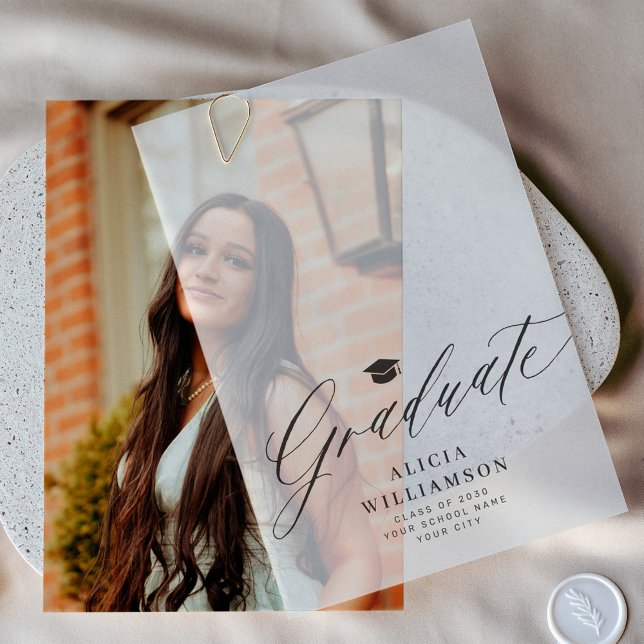 Invitations En Vélin Élégant script diplômé noir et blanc (Créateur téléchargé)