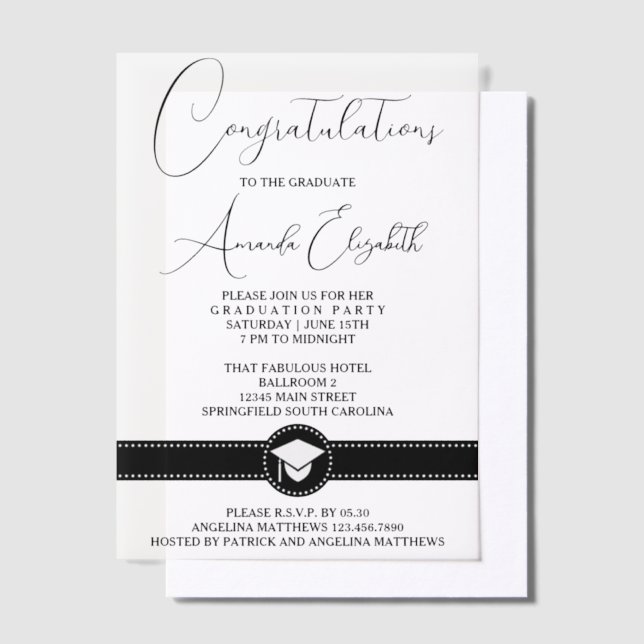 Invitations En Vélin Élégant script noir Soirée de graduation élégante (Compenser)