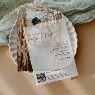 Invitations En Vélin Élégant Script QR Code Moderne Mariage chic