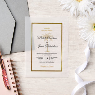 Invitations En Vélin Elégant Tropical Gold Palm Tree Beach Mariage