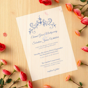 Invitations En Vélin Elégant Vintage Romance Dusty Blue Floral Mariage