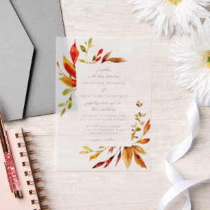 Invitations En Vélin Elégante aquarelle automne feuilles Mariage