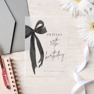 Invitations En Vélin Elégante aquarelle Black Bow 30e fête d'anniversai