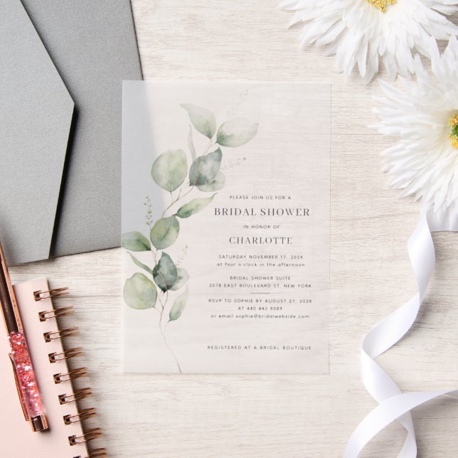 Invitations En Vélin Elégante aquarelle Fête des mariées Eucalyptus (Mariage)