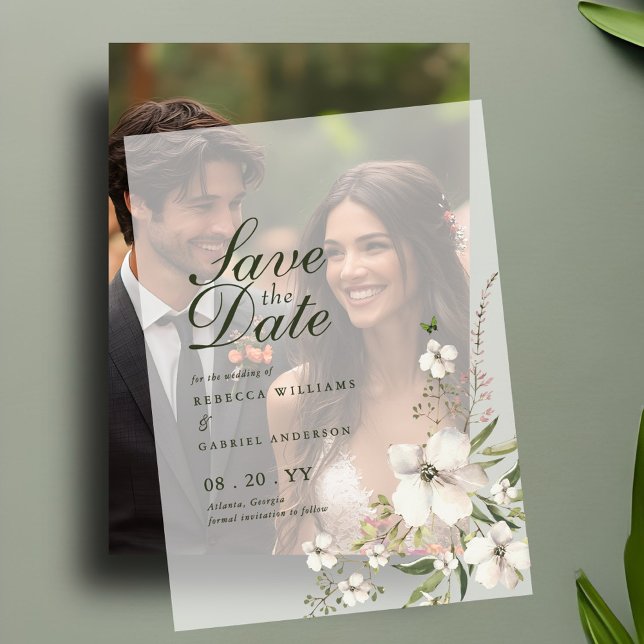 Invitations En Vélin Elégante Aquarelle Florale Mariage Enregistrer La  (Créateur téléchargé)