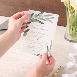 Invitations En Vélin Élégante branche de pousse d'olive verdure mariage