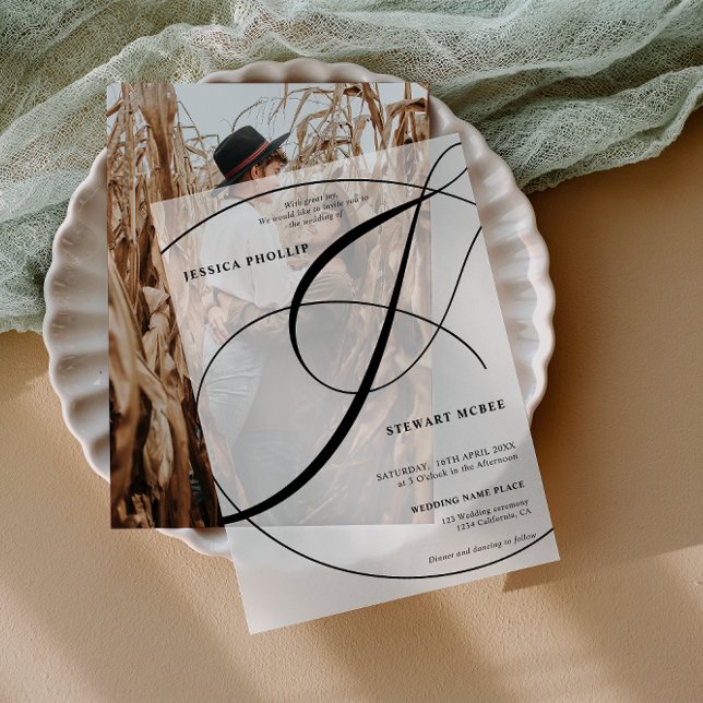 Invitations En Vélin Élégante calligraphie moderne Ampersand chic Maria (Elegant Modern Calligraphy Ampersand chic Wedding Vellum Invitations)