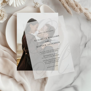 Invitations En Vélin Élégante calligraphie noir blanc Monogramme Mariag