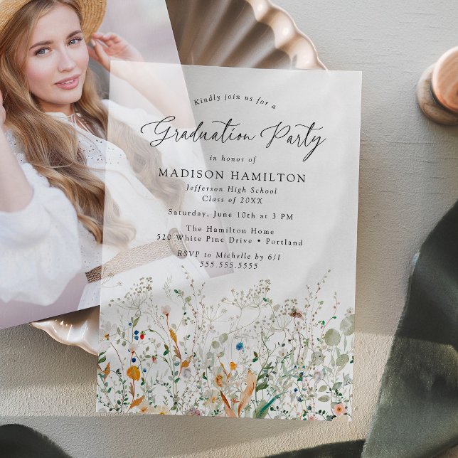 Invitations En Vélin Élégante Dainty Fleur sauvage fête de graduation (Créateur téléchargé)