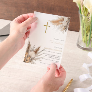 Invitations En Vélin Élégante Fleur sauvage fille Baptême