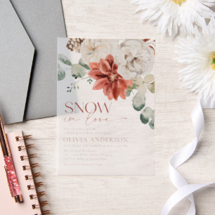 Invitations En Vélin Elégante neige en amour Hiver Fête des mariées rou