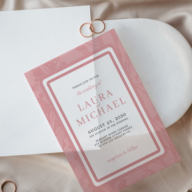 Invitations En Vélin Élégante typographie rose poussiéreux cadre mariag (Créateur téléchargé)